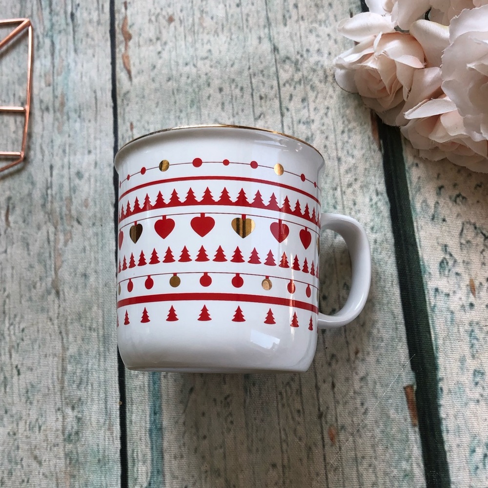Davids tea rustic mug holiday string lights red gold Christmas cup ceramic gift